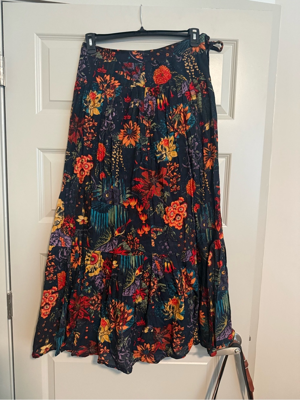 French Connection Denim Navy Floral Maxi Skirt with Multicolor Blooms